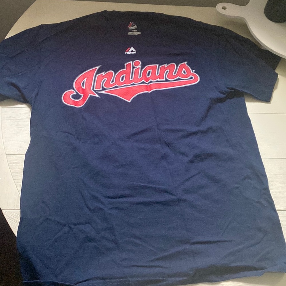 Francisco Lindor Indians navy blue short sleeve shirt. Size medium in men’s